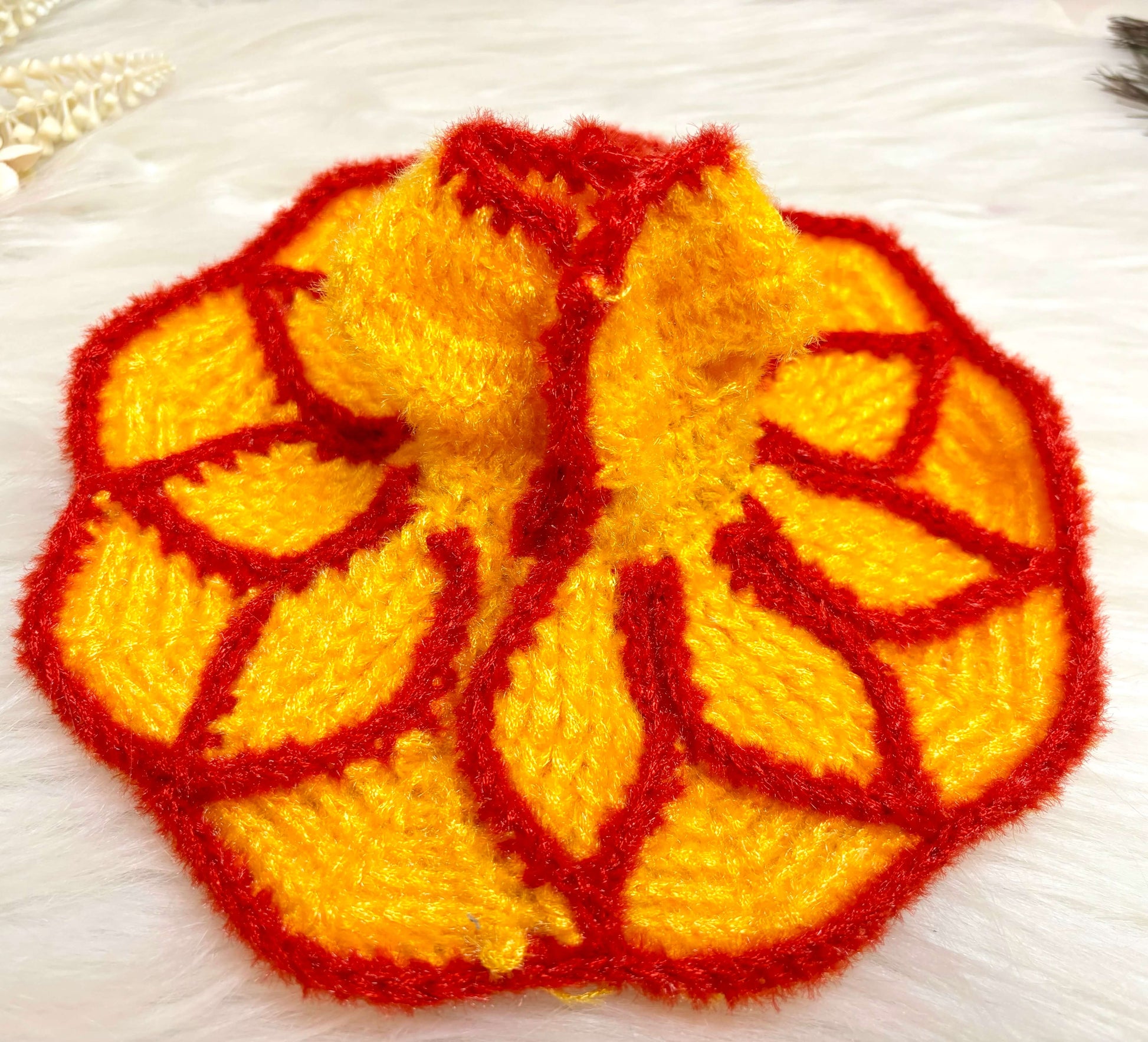 Yellow & Red Woollen Laddu Gopal Dress with Woollen Cap