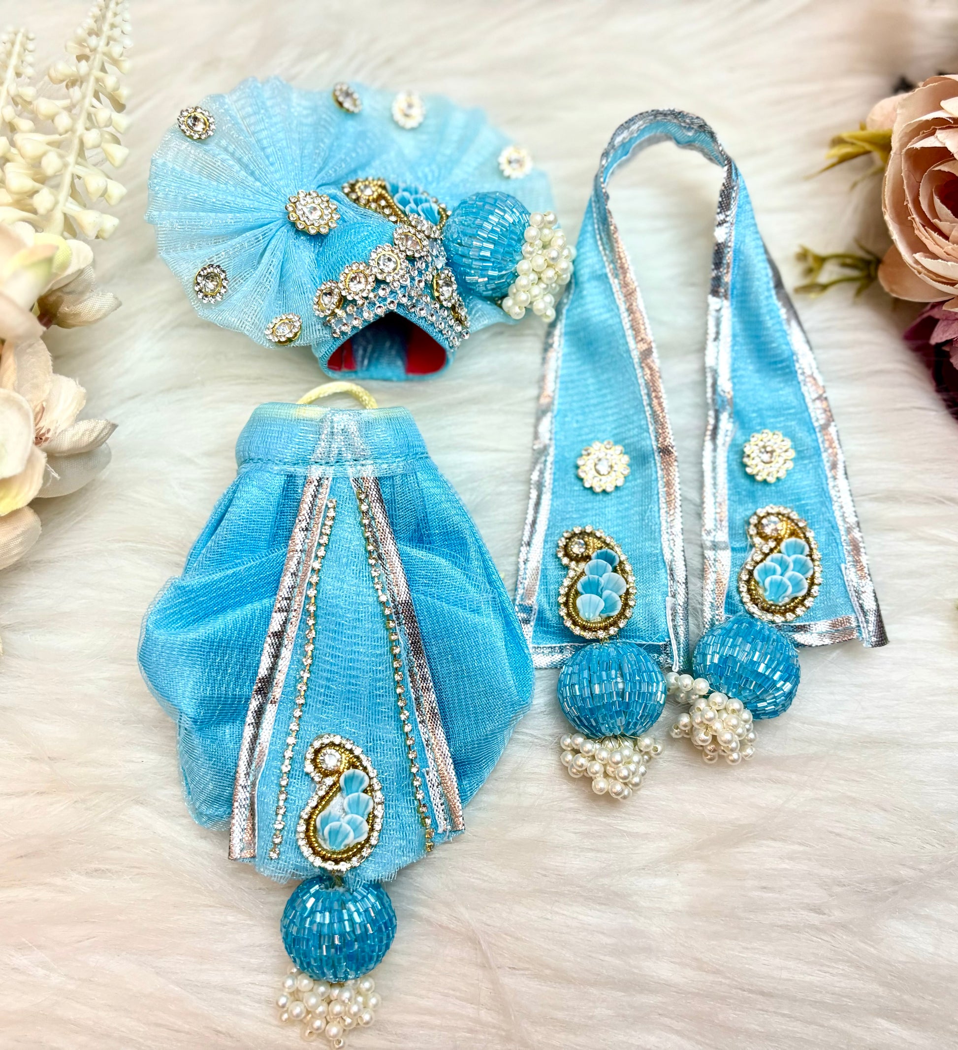 Laxmi ji & Ganesh ji Set Skyblue Lehenga & Dhoti 