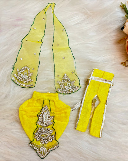 Laxmi ji & Ganesh ji Set Lemon Yellow Lehenga & Dhoti - 6 piece set