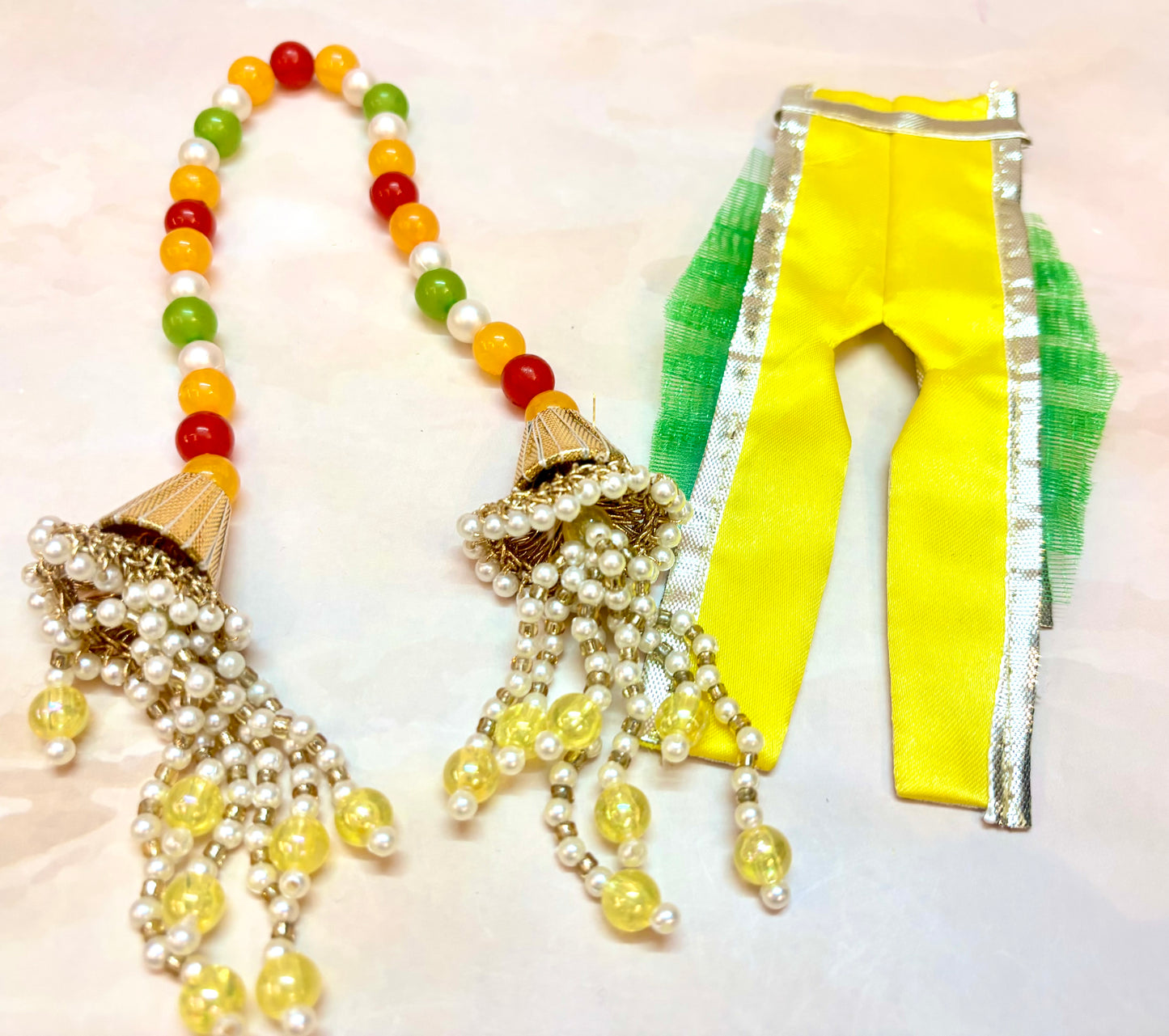 Luxe - Yellow Pearl Hand Embroidered Laddu Gopal Dress (4 piece set)