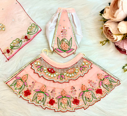 Luxe - RK  / Yugal Sarkar/  Laxmi ji & Ganesh ji Set Peach Lotus Lehenga & Dhoti - 6 piece set