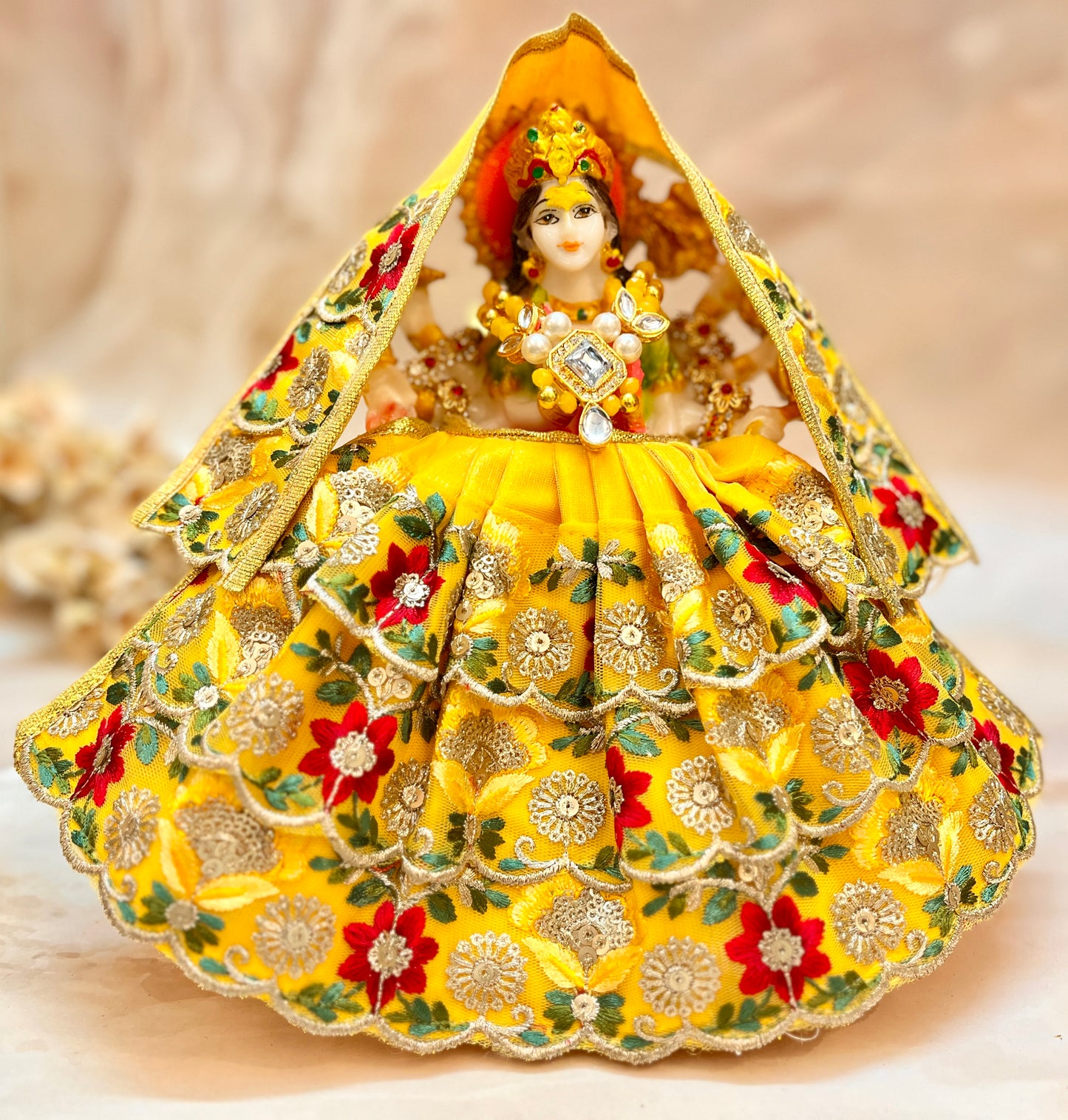 Mata Rani Lehenga & Patka ( 2 piece set) - Yellow Flower