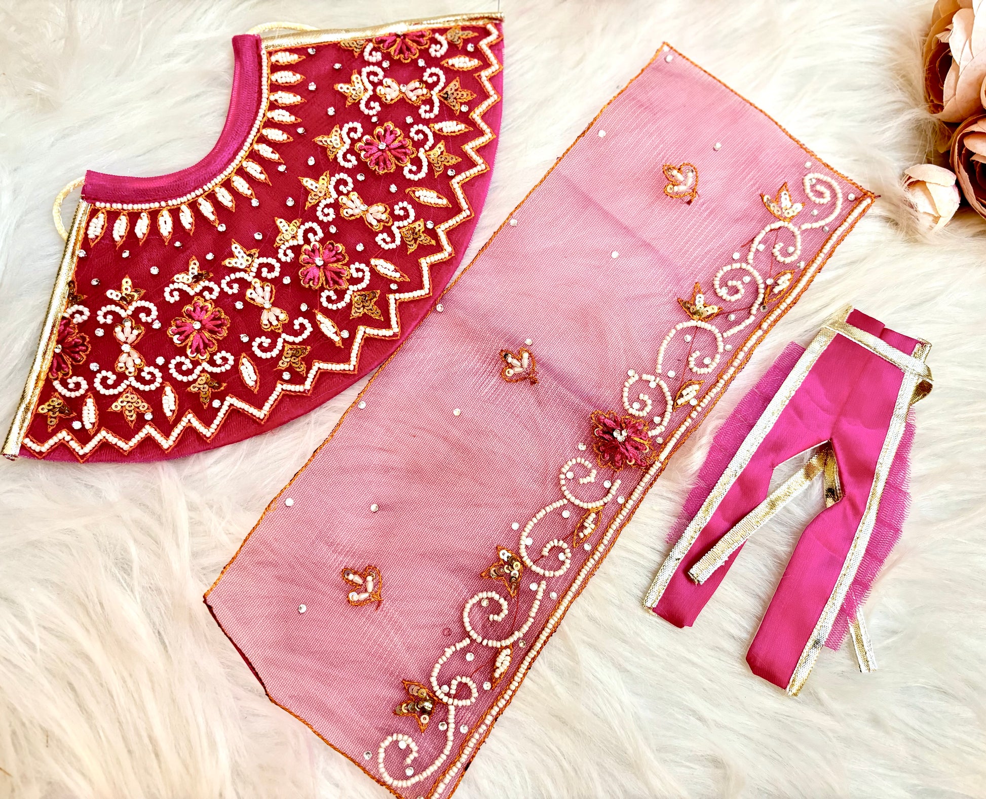 Luxe - RK  / Yugal Sarkar/  Laxmi ji & Ganesh ji Set Magenta Pearl Lehenga & Dhoti - 6 piece set