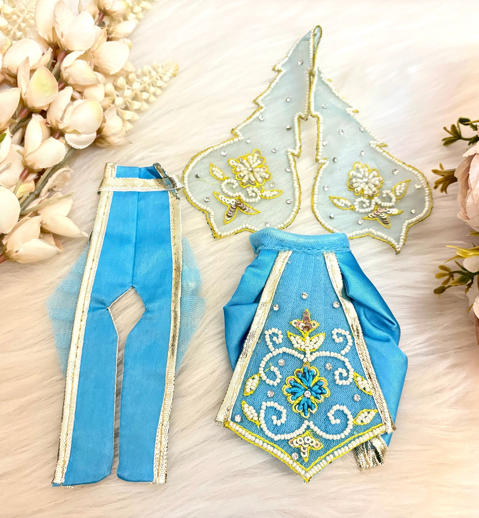 Luxe - RK  / Yugal Sarkar/  Laxmi ji & Ganesh ji Set Sky blue Pearl Lehenga & Dhoti