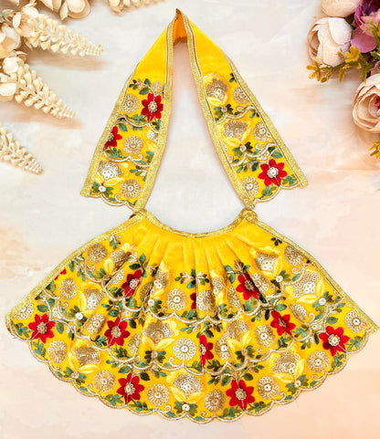 Mata Rani Lehenga & Patka ( 2 piece set) - Yellow Flower