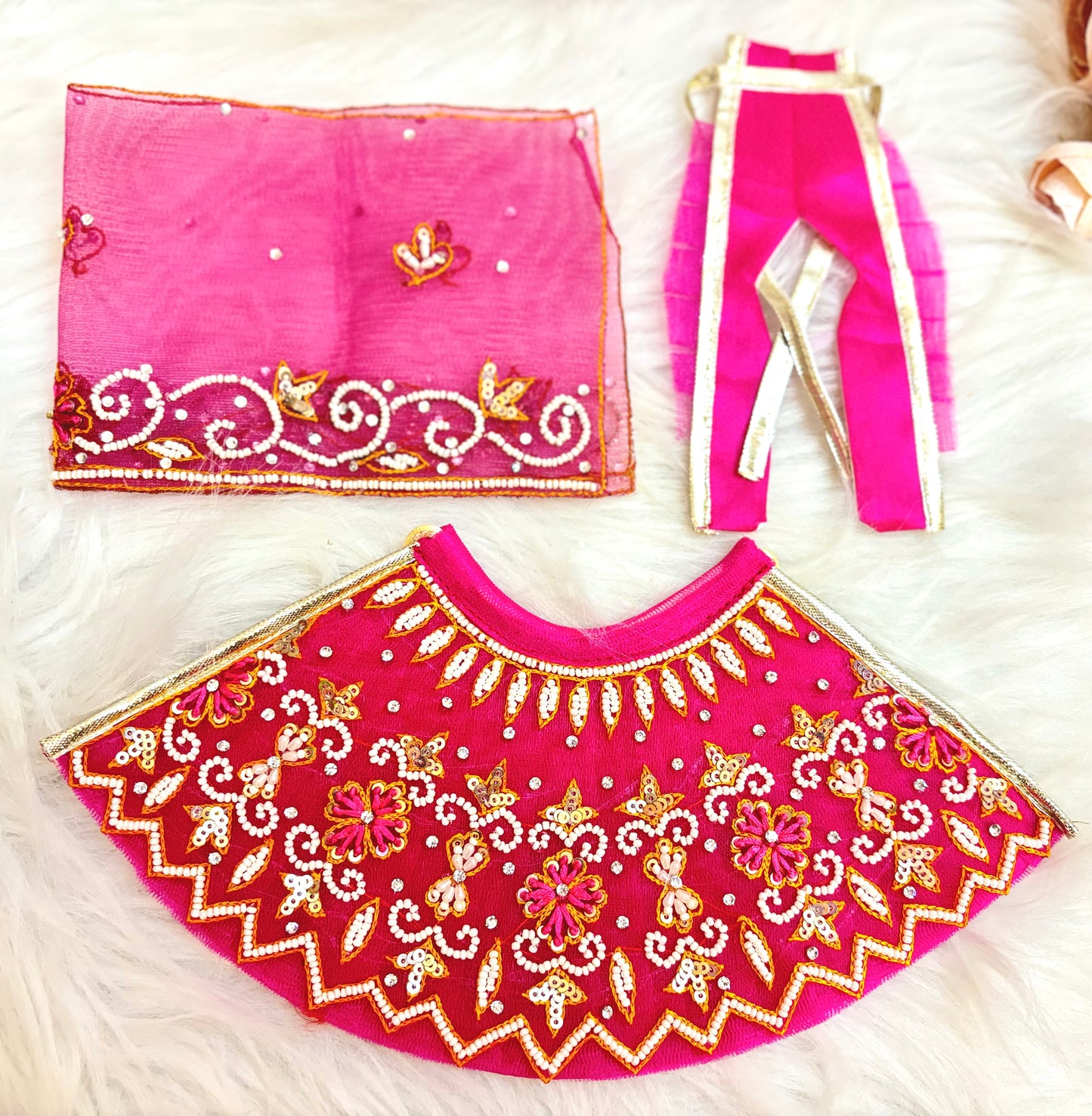 Luxe - RK  / Yugal Sarkar/  Laxmi ji & Ganesh ji Set Magenta Pearl Lehenga & Dhoti - 6 piece set