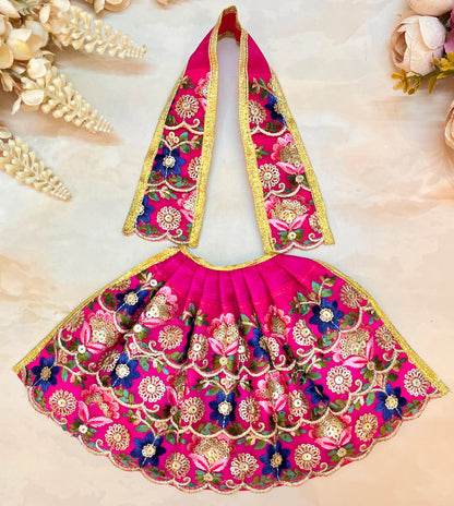 Mata Rani Lehenga & Patka ( 2 piece set) - Pink Flower