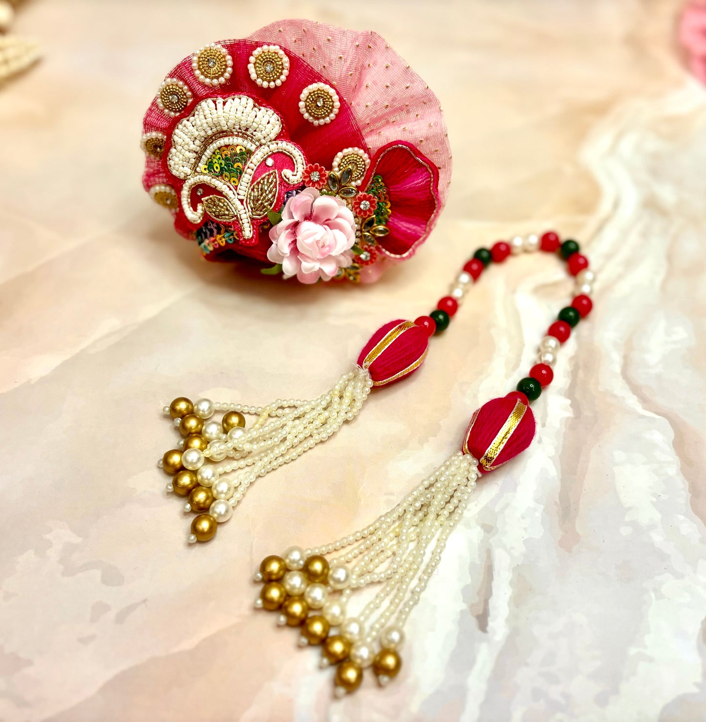 Pink Pearl & Sequence Laddu Gopal Dress