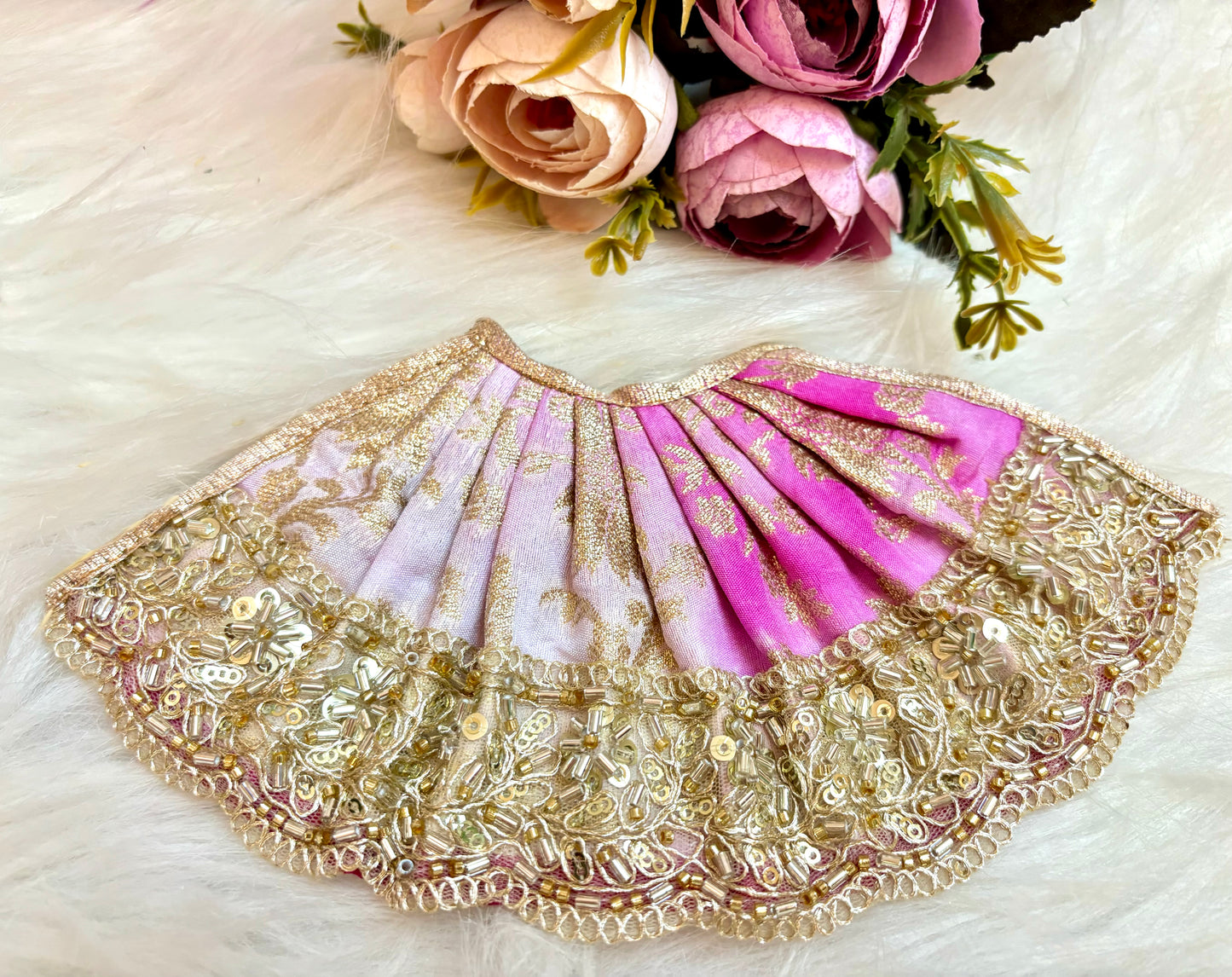 Mata Rani Lehenga & Patka ( 2 piece set) - Rose Pink CutDana Banarasi