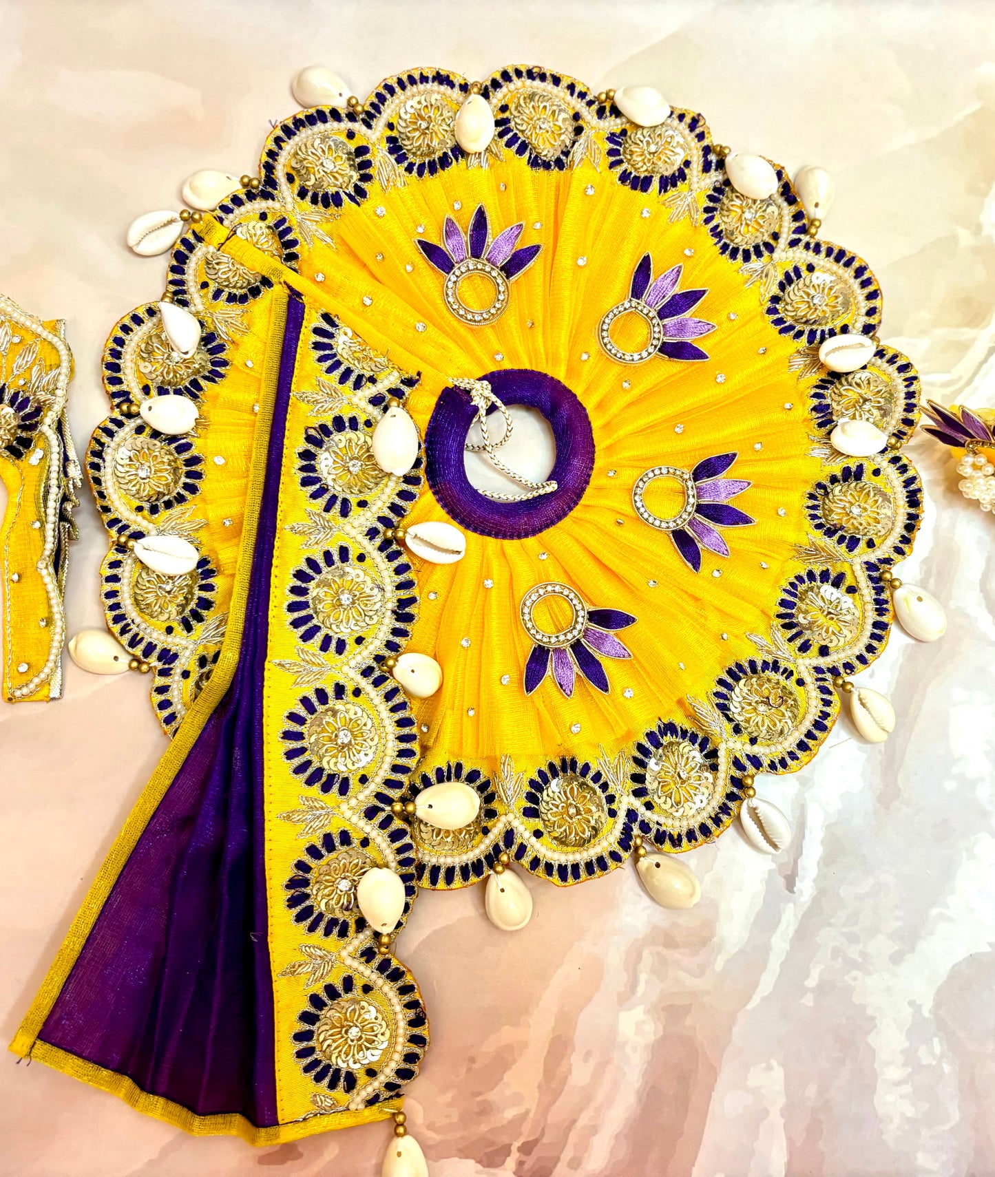 Luxe - Mustard Yellow with Purple Embroidered Laddu Gopal Dress