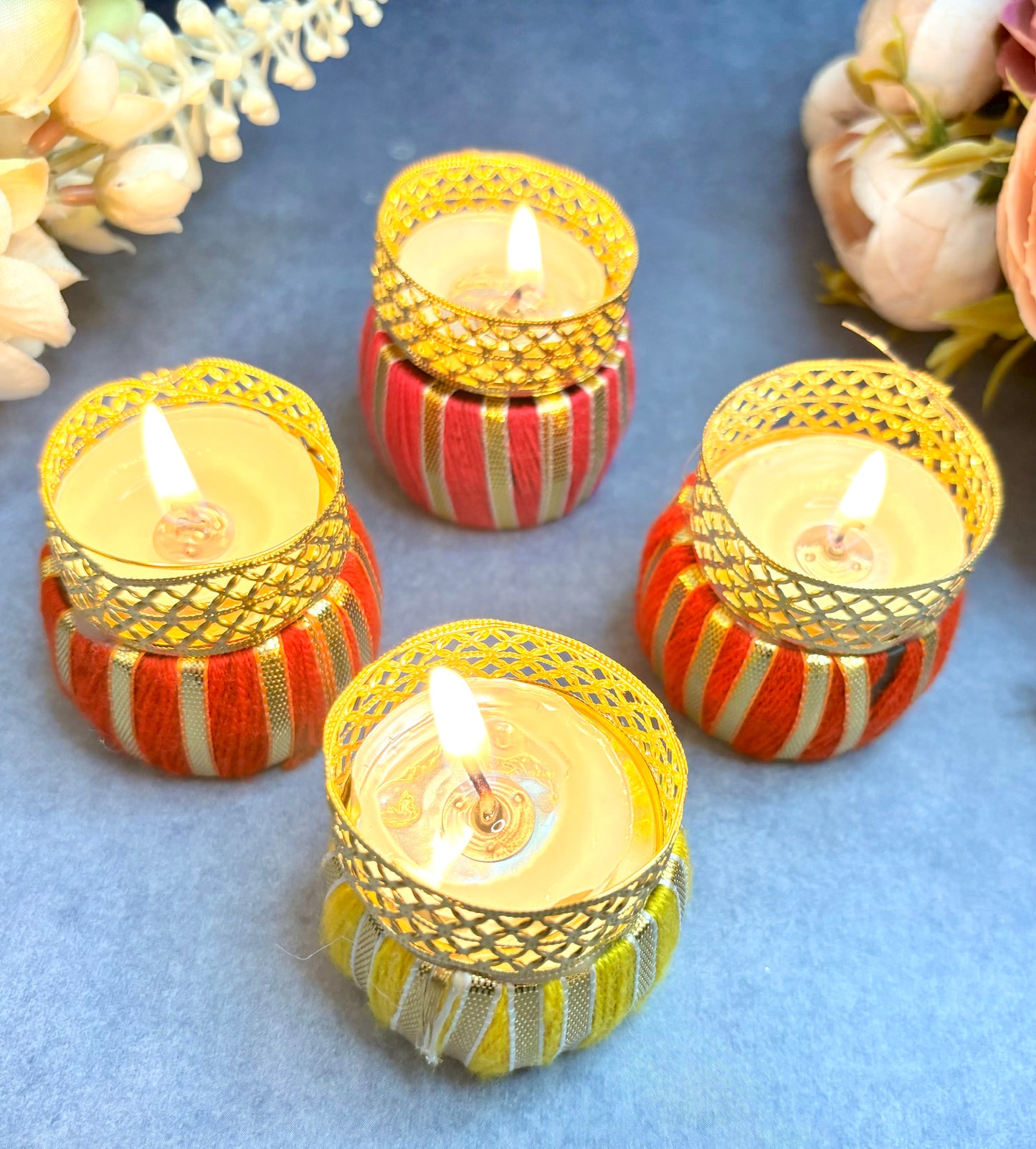 Mult-Color Dumroo Tealight Holders (Pack of 5) with 5 Free Wax Candle