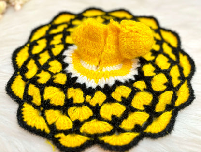 Yellow & Black Woollen Laddu Gopal Dress with Woollen Cap