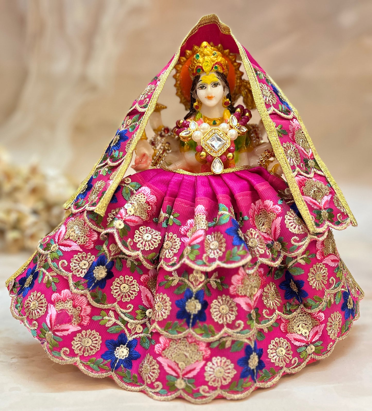 Mata Rani Lehenga & Patka ( 2 piece set) - Pink Flower