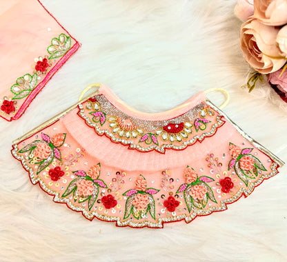 Luxe - Mata Rani Pastel Peach Lotus Lehenga, choli & Duppatta- 3 piece set