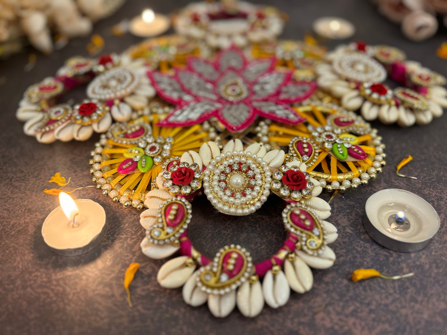 Sparkling Mirror Lotus Rangoli / Centre Decor piece