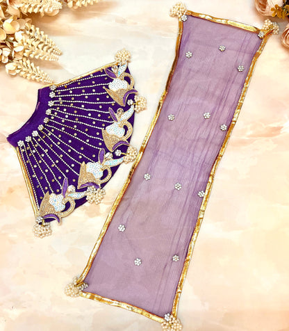 Mata Rani Dark Purple Lehenga, choli & Duppatta- 3 piece set