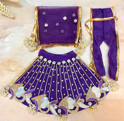 Mata Rani Dark Purple Lehenga, choli & Duppatta- 3 piece set