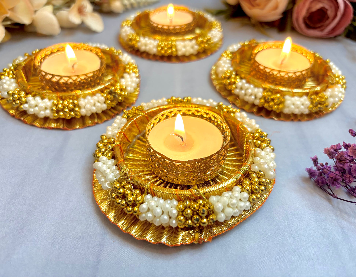 Golden Pearl Tealight Holders (Pack of 4)