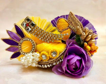 Luxe - Mustard Yellow with Purple Embroidered Laddu Gopal Dress