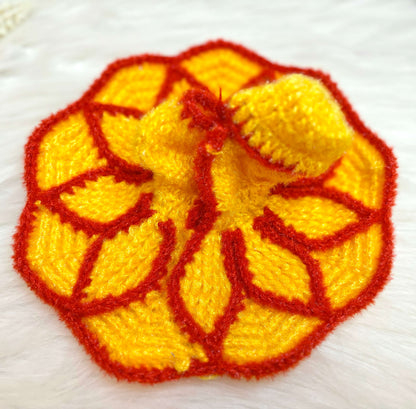 Yellow & Red Woollen Laddu Gopal Dress with Woollen Cap