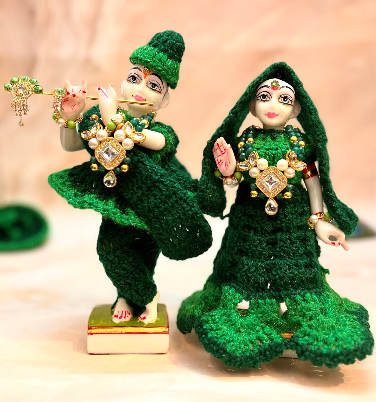 Bottle Green Woollen Radhe Krishna Dress (7 piece set)