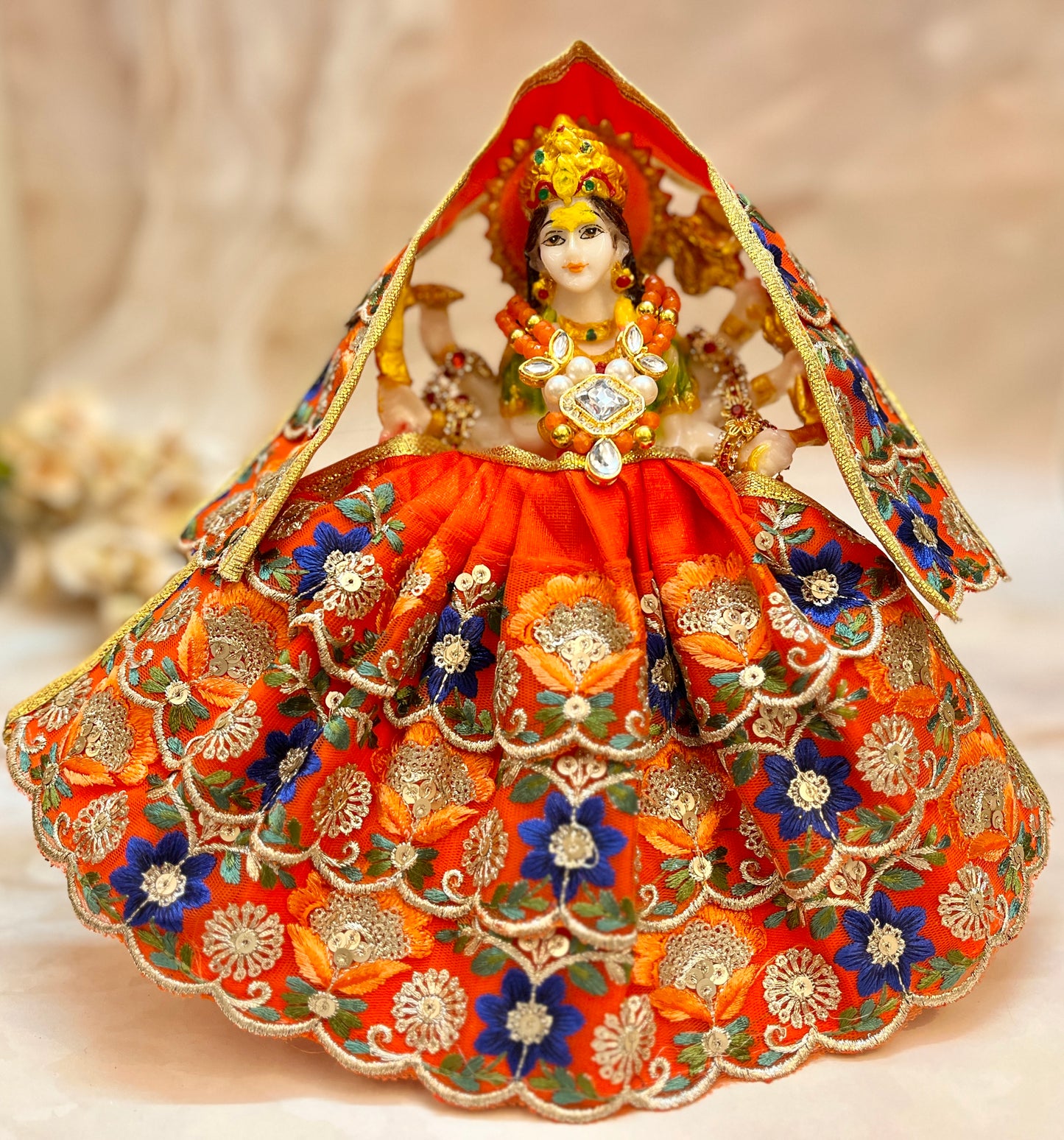 Mata Rani Lehenga & Patka ( 2 piece set) - Orange Flower