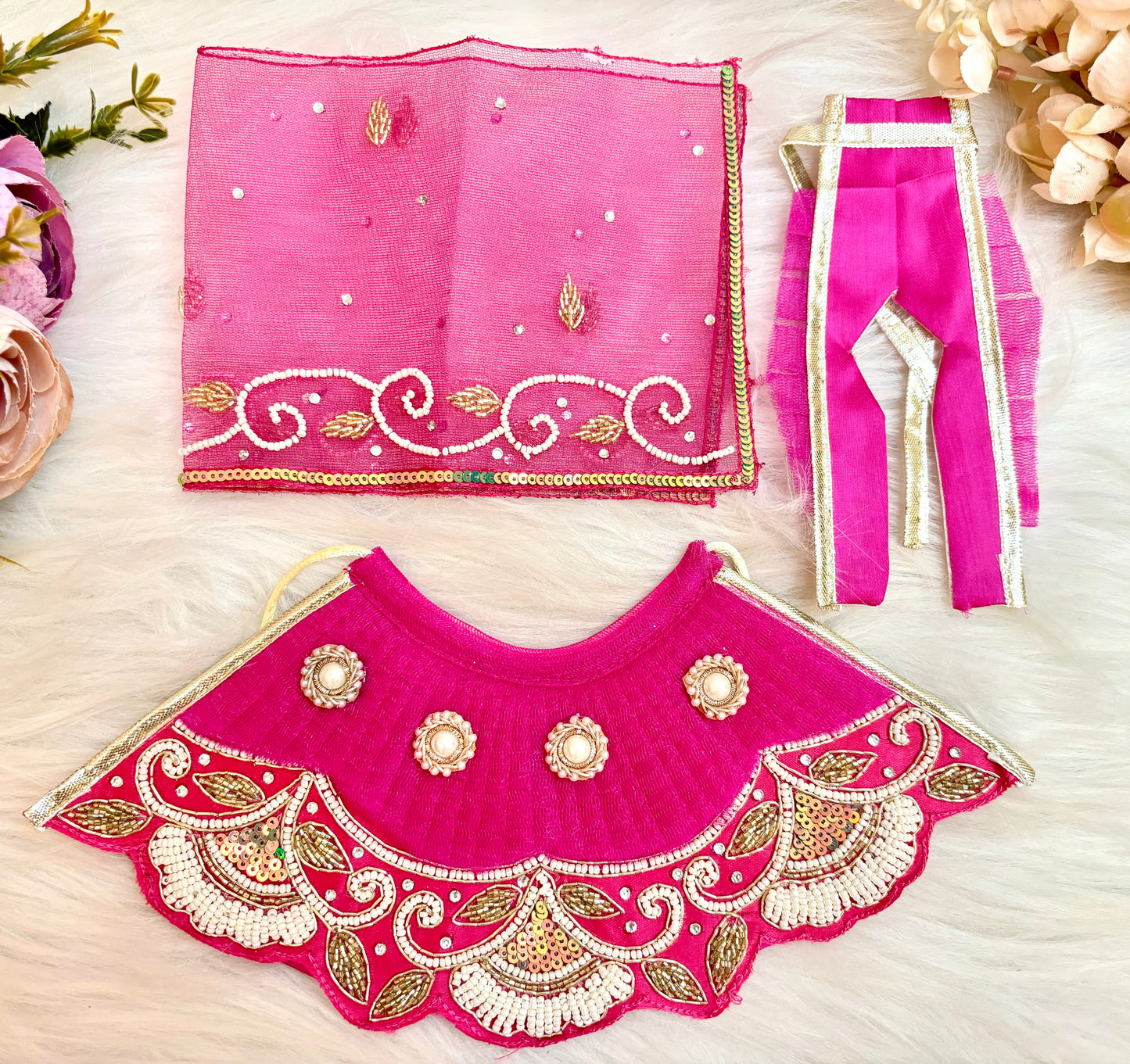 Luxe - RK  / Yugal Sarkar/  Laxmi ji & Ganesh ji Set Pink Pearl & Sequence Lehenga & Dhoti - 6 piece set