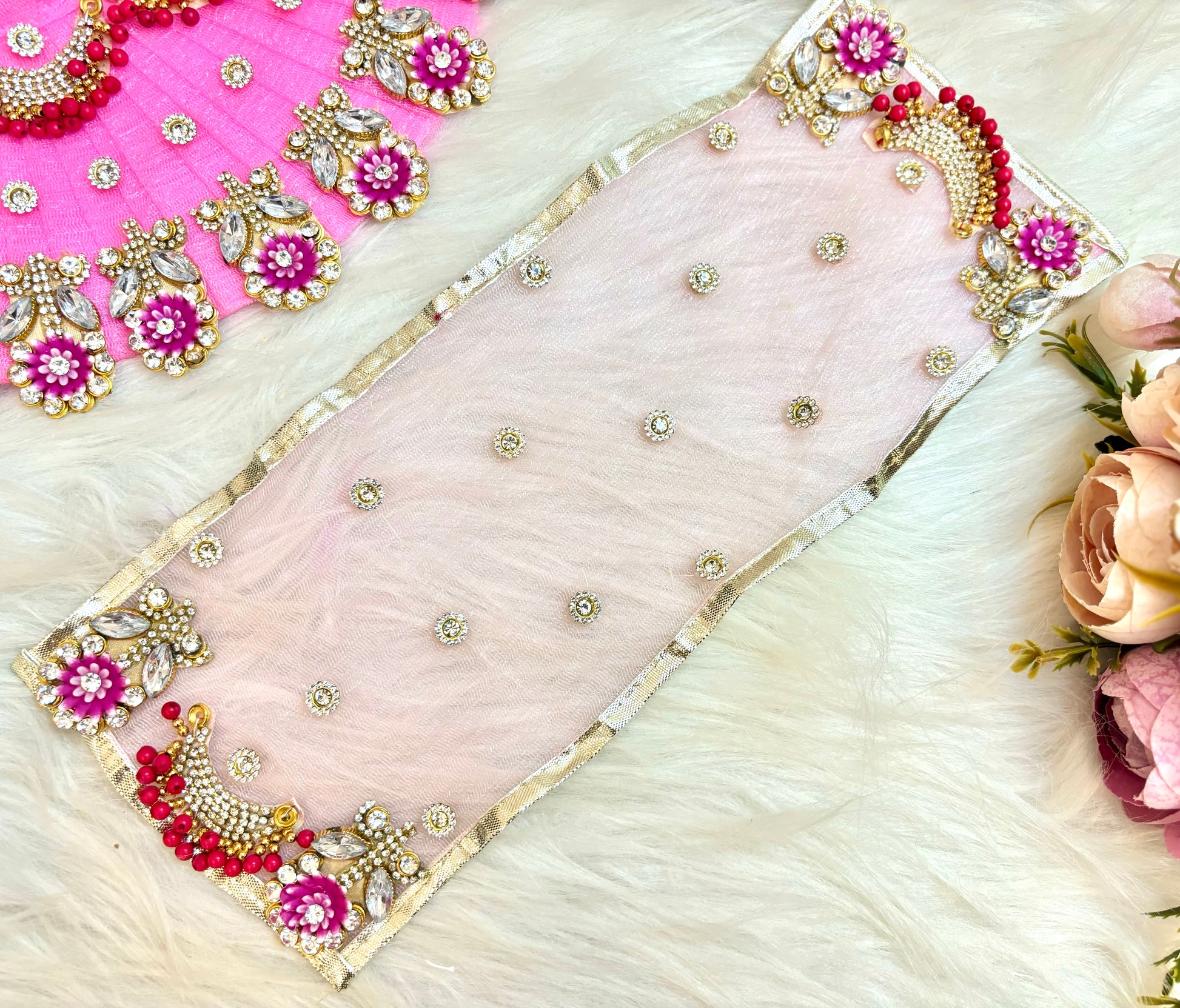 Mata Rani Pink Flower Lehenga, choli & Duppatta- 3 piece set