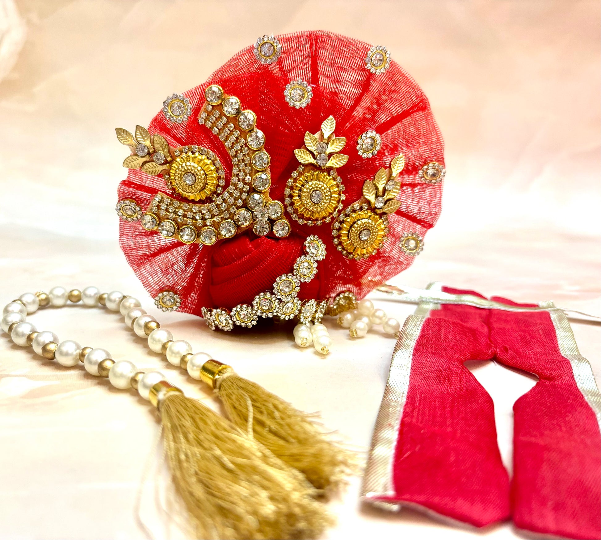 Red Jarkan Laddu Gopal Dress (4 piece set)