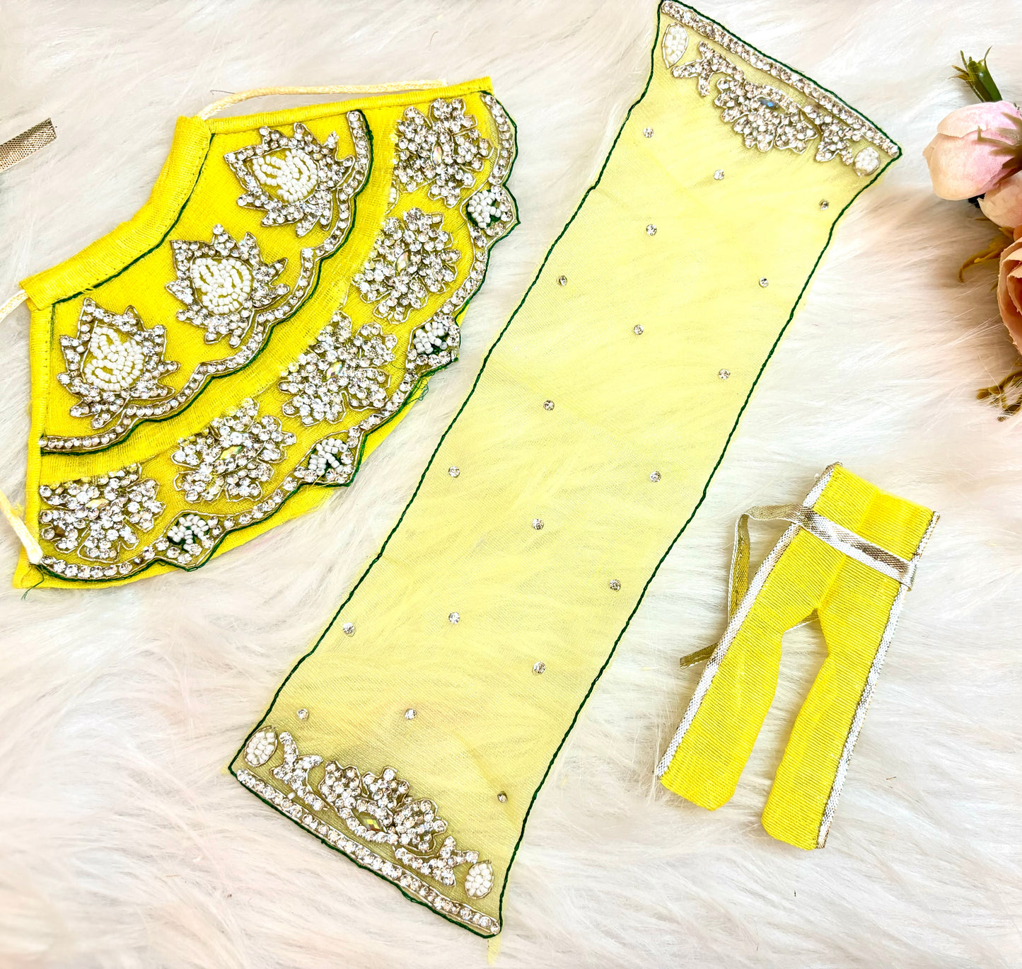 Laxmi ji & Ganesh ji Set Lemon Yellow Lehenga & Dhoti - 6 piece set