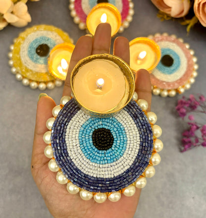 Evil Eye Pearl Tealight Holders (Pack of 5) Multi-Color with 5 Free Wax candle