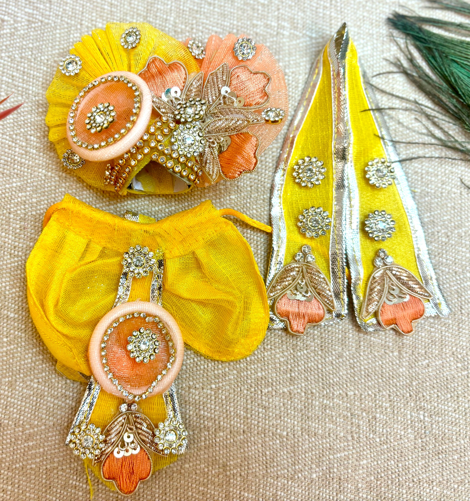 Laxmi ji & Ganesh ji Set Yellow Umbrella Lehenga & Dhoti - 7piece set