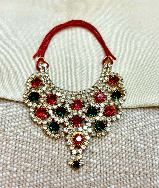 Red & Dark green  Heavy Stone Jerken Necklace / Haar  for laddu gopal ji (4 no - 6 no )