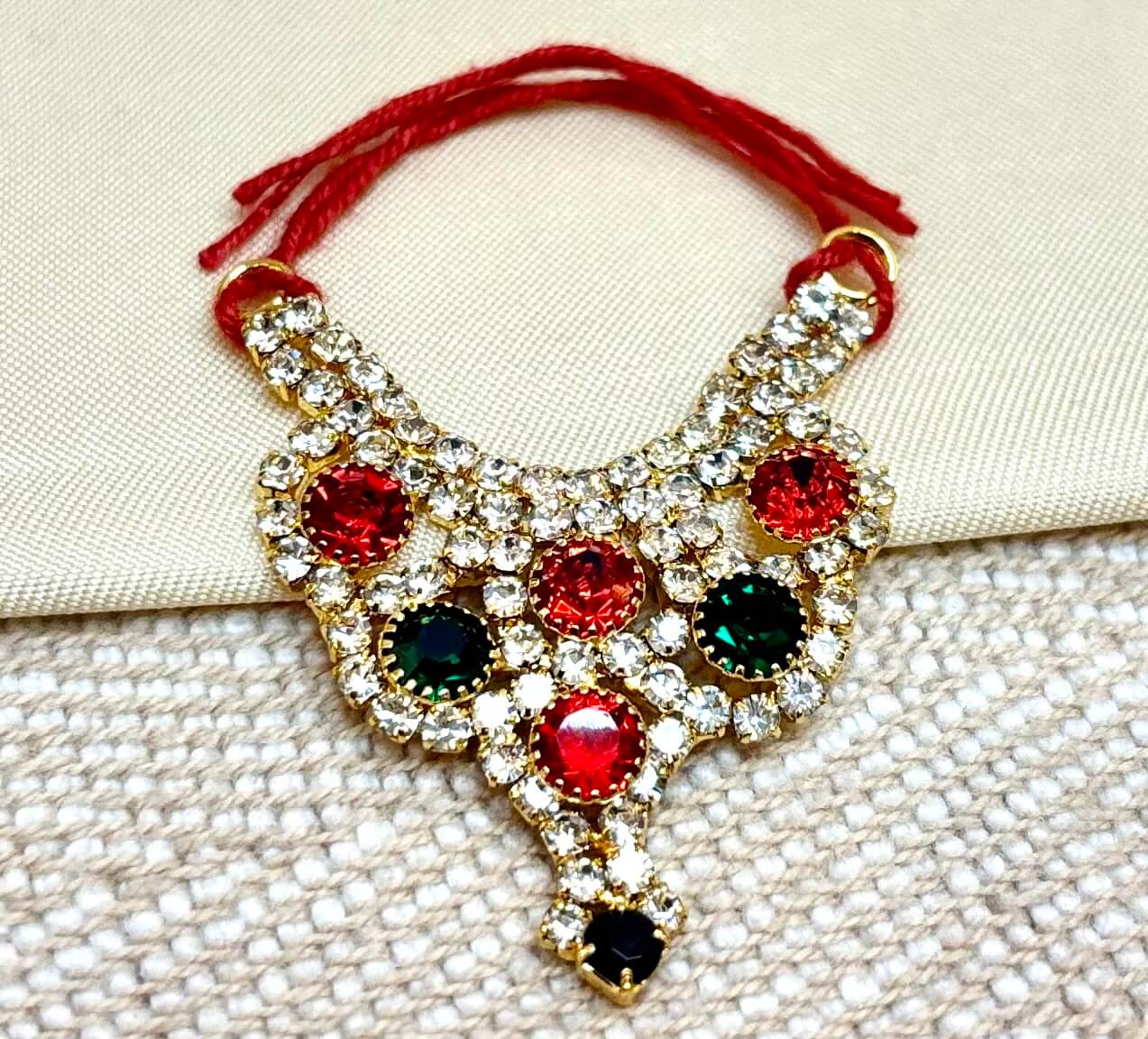 Red & Dark Green Heavy Stone Jerken Necklace / 