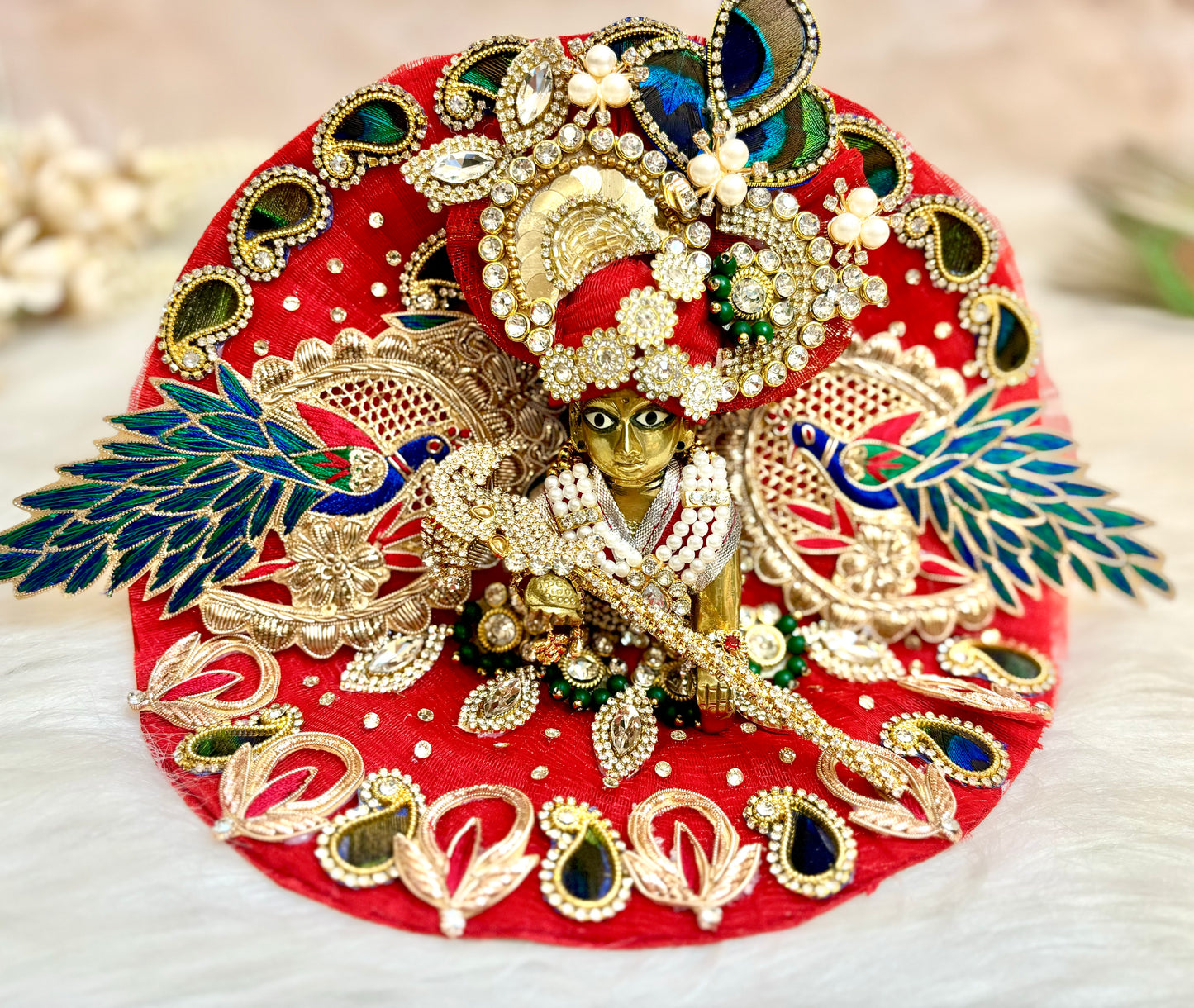 Red Peacock Laddu Gopal Dress