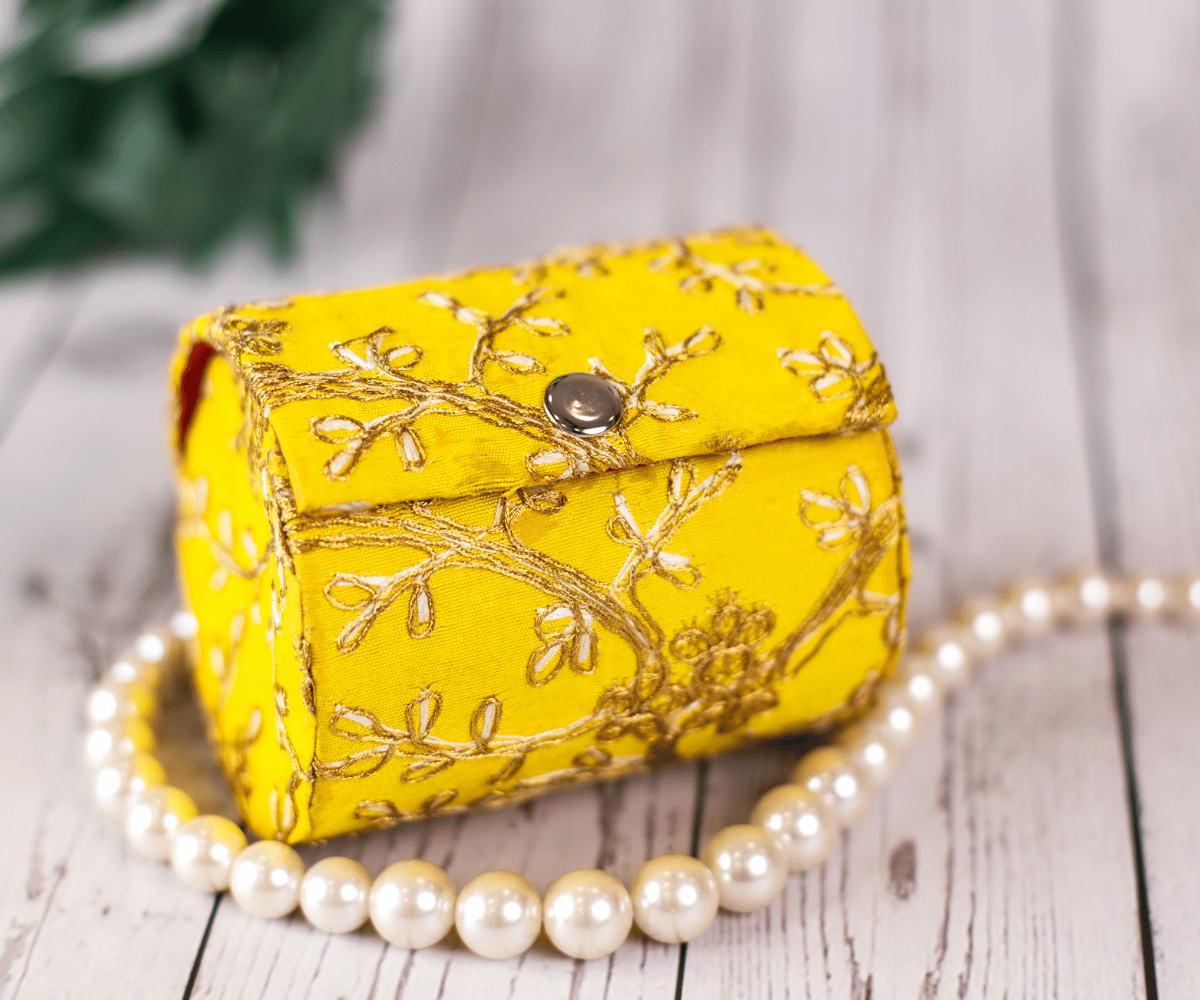 Yellow 4" Embroidered Bangle Holder Box